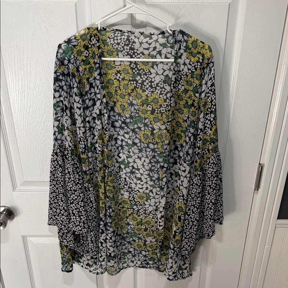 Cato Floral Open-Front Blouse - Green, Yellow, Black
